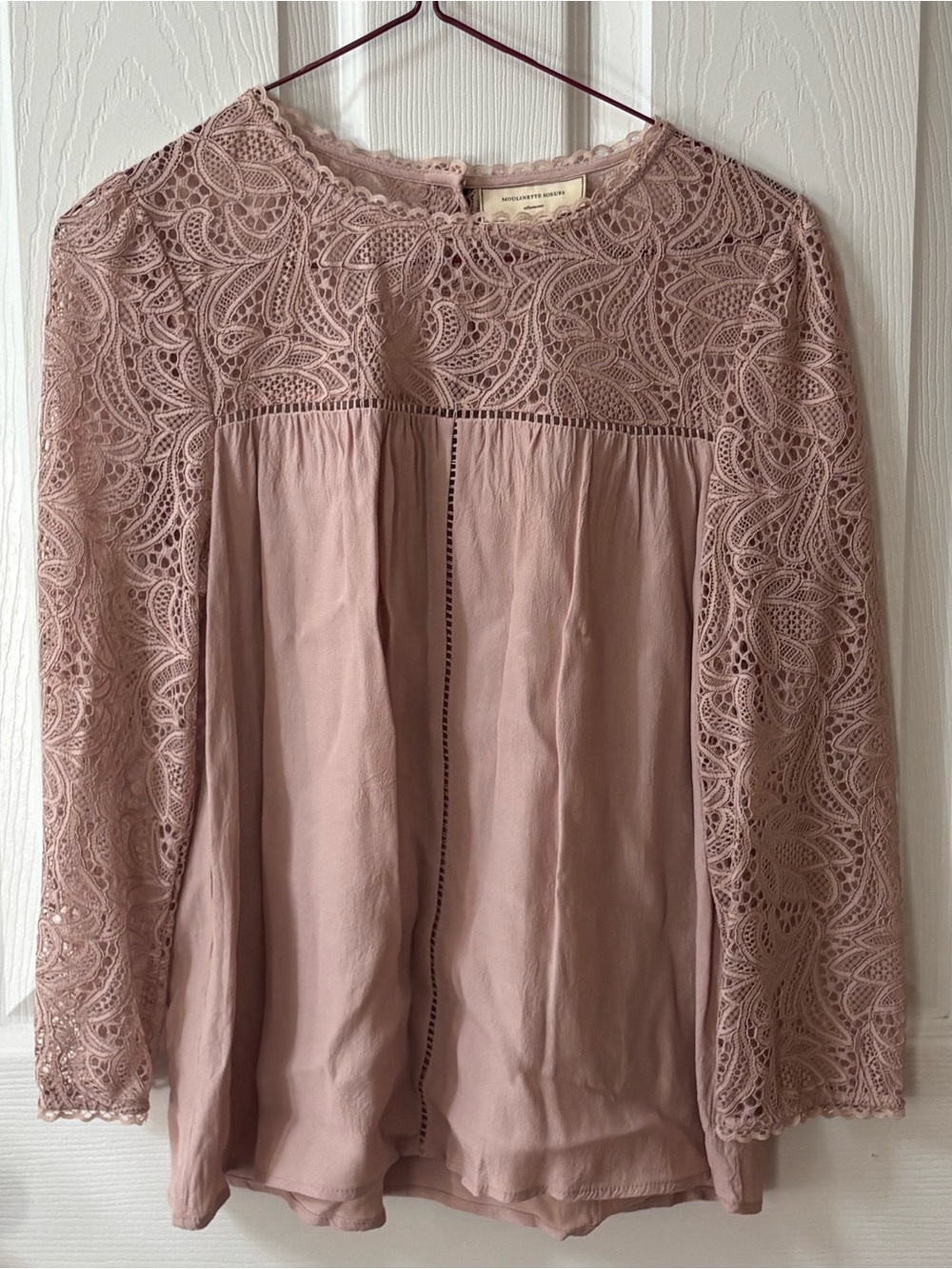 Moulinette Soeurs Blush Lace Yoke Long-Sleeve Blouse